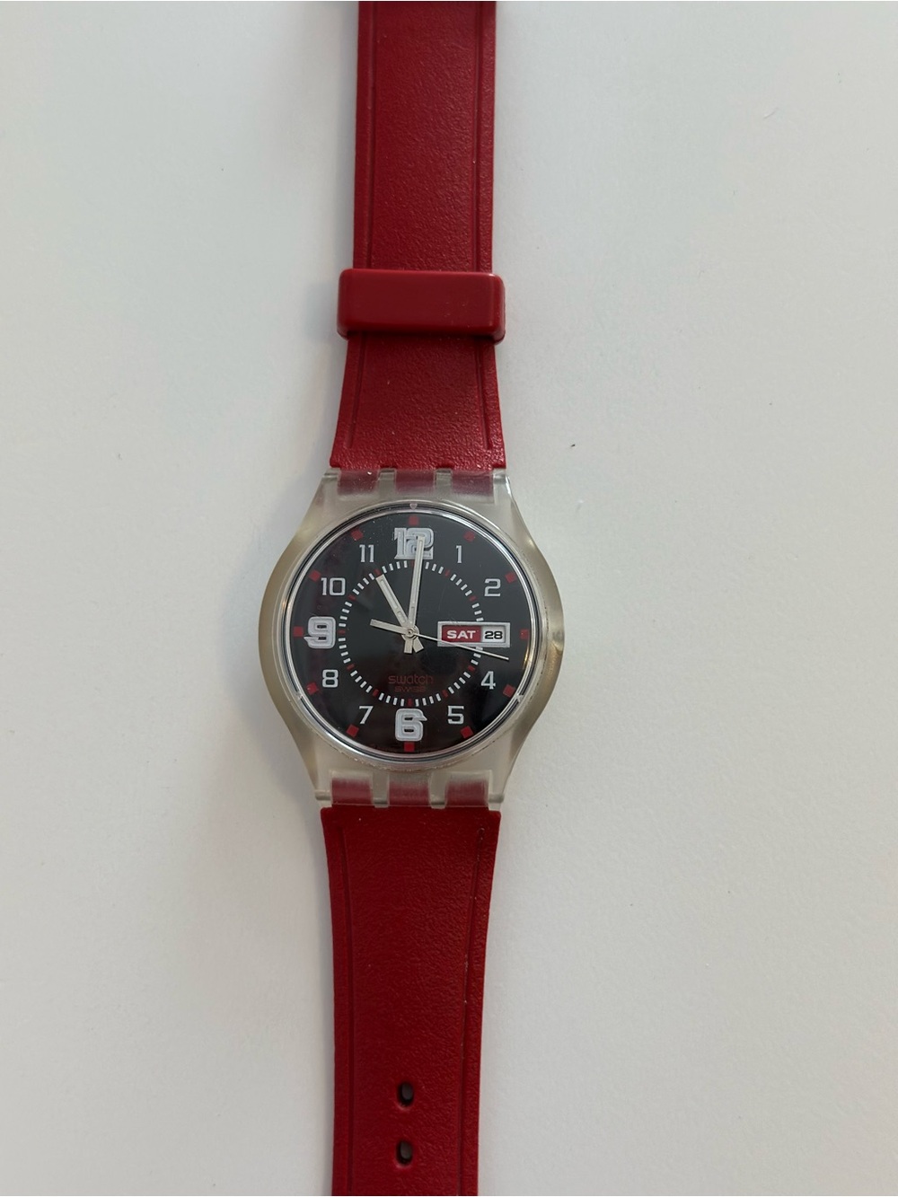 Vintage Red Swatch Watch "Ruby Touch" SUJK701 2006 *NEEDS BATTERY*